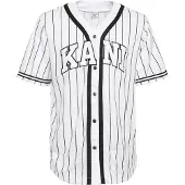 Karl kani Serif Pinstripe Baseball Kurzarm-t-shirt Mit V-ausschnitt