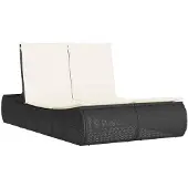Syfax Doppel-Sonnenliege mit Kissen Schwarz Poly Rattan