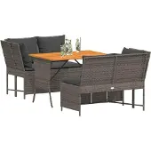 Syfax 3-tlg. Garten-Sofagarnitur mit Kissen Grau Poly Rattan