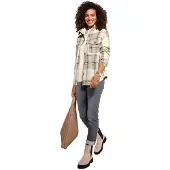 Casual Looks Fleeceshirt "Fleece-Bluse", Damen, Gr. 36, beige (champagner, steingrau, kariert), 100% Polyester, gemustert, kariert, mehrfarbig, Shirts Fleeceshirt