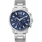 GUESS Multifunktionsuhr "WALKER", silber (silberfarben, blau), Armbanduhren, Herren, Multifunktionsuhr, Quarzuhr, Armbanduhr, Herrenuhr, Datum, Wochentag, Edelstahlarmband