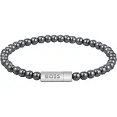BOSS Armband "SPHERE BEADS", silber (edelstahlfarben, grau, grau), Armbänder, 19cm, Edelstahl, Armband, mit Onyx oder Hämatit
