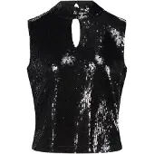 Vera Mont Tanktop "Pailletten-Top mit Stehkragen", Damen, Gr. 42, schwarz, Obermaterial: 95% Polyester PES. 5% Elasthan EL., Tops Tanktop, Topseller