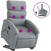 vidaXL Massagesessel mit Aufstehhilfe Hellgrau Stoff