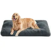 Songmics Tragbarer Hundebett, waschmaschinenfest, mit langem Plüsch, Dunkelgrau, XXL (122 x 74 x 10 cm)