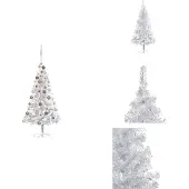 vidaXL Künstlicher Weihnachtsbaum Beleuchtung & Kugeln Silber 150 cm - Weihnachtsbäume