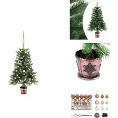 vidaXL Künstlicher Weihnachtsbaum mit Beleuchtung & Kugeln 65 cm Grün - Weihnachtsbäume