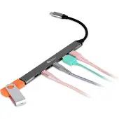 BakkerElkhuizen USB-C Hub 7-in-1 (3A+4C), USB Typ-C, USB 2.0, USB 3.2 Gen 1 (3.1 Gen 1) Type-A, USB 3.2 Gen 1 (3.1 Gen 1) Type-C, 5000 Mbit/s, Schwarz, Grau, Aluminium, 0,15 m