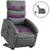 vidaXL Massagesessel mit Aufstehhilfe Elektrisch Grau Kunstleder