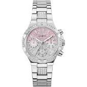 GUESS Multifunktionsuhr "HARLOW", silber (silberfarben, silberfarben, rosa), Armbanduhren, Damen, silberfarben, Multifunktionsuhr, Quarzuhr, Armbanduhr, Damenuhr, Edelstahlarmband, Datum