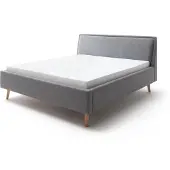 Meise Polsterbett Frieda 140x200 cm | Bettgestell | Kopfteil glatt | Webstoff Grau | Holzfuß eichefarbig