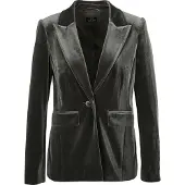 MADELEINE Jackenblazer "Samtblazer Eleganter Samtblazer mit breitem Revers", Damen, Gr. 42, grau (bleigrau), Obermaterial: 95% Polyester PES. 5% Elasthan EL., Modern, Blazer Jackenblazer, Samt