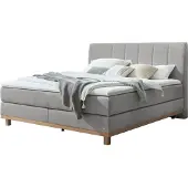 Hasena Boxspringbett Estela light grey Holz Eiche bright 140x200 : Topper - Glamour Top (soft)