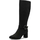 Marco Tozzi Stiefel , Damen, Gr. 39, wärmend, Normalschaft, schwarz, Textil, Veloursleder, unifarben, Schuhe Stiefel, Blockabsatz, Businessstiefel, Langschaftstiefel mit Zierschnalle