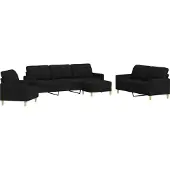vidaXL 4-tlg. Sofagarnitur mit Fußhocker Schwarz Stoff
