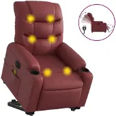 vidaXL Massagesessel mit Aufstehhilfe Elektrisch Weinrot Kunstleder