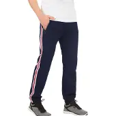 Trigema Sweathose "Jogginghose mit Seitenstreifen", Herren, Gr. L, Normalgrößen, blau (navy), Sweatware, 70% Baumwolle, 30% Polyester, Basic, Hosen Sweathose