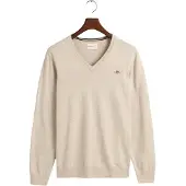Gant für Herren. 8030562 Klassischer beiger V-Ausschnitt-Pullover aus Baumwolle (XXL), Lässig, Langarm
