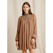 Pepe Jeans für Damen. PL9537730 Braunes Magnolienkleid (M), Lässig, Viskose, Langarm