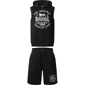Lonsdale Herren ärmelloses Kapuzensweatshirt & Shorts Set normale Passform SHOTLEY Black/Grey 3XL