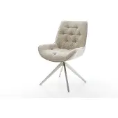 DELIFE Drehstuhl Taimi-Flex Webstoff Soft Beige Kreuzgestell breit Edelstahl 360° drehbar Wippfunktion