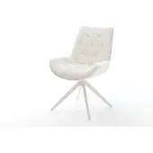 DELIFE Drehstuhl Taimi-Flex Bouclé Soft Beige Kreuzgestell breit Weiß 360° drehbar Wippfunktion