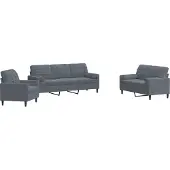 vidaXL 3-tlg. Sofagarnitur mit Kissen und Nackenrollen Dunkelgrau Samt