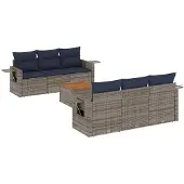 vidaXL 7-teiliges Gartensofa-Set mit Kissen, grau, Polyrattan