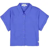 Garcia Hemdbluse , Mädchen, Gr. 164/170, blau (hyper blau), Web, Obermaterial: 70% Viskose, 30% Leinen, unifarben, regular fit taillenbedeckt, Umschlagsaum, Blusen Hemdbluse, for GIRLS