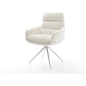 DELIFE Esszimmerstuhl Abelia-Flex mit Armlehnen Bouclé Soft Beige Kreuzgestell konisch Edelstahl