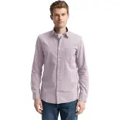 Tom Tailor Langarmhemd , Herren, Gr. L, N-Gr, rot stripe, Web, Obermaterial: 100% Baumwolle, Strukturmuster, unifarben, slim fit normal, Manschette, Hemden Langarmhemd, mit Brust Tasche