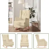 The Living Store Schaukelsessel mit Kautschukholz-Beinen Creme Stoff
