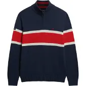 Superdry für Herren. M6110709A Strickpullover mit halbem Reißverschluss Stripe marineblau (S), Lässig, Baumwolle