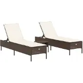 Syfax 3-tlg. Sonnenliegen-Set mit Auflage Braun Poly Rattan