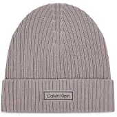 Calvin Klein Patch Chunky Rib Cotton Beanie Silver Sconce Größe: OS | Hüte Outlet | Herren | Grau