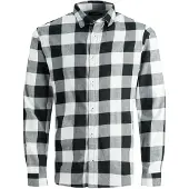 Jack & Jones Langarmhemd "JJEGINGHAM TWILL SHIRT L/S NOOS", Herren, Gr. XL, N-Gr, schwarz-weiß (weiß, schwarz), Web, Obermaterial: 100% Baumwolle, kariert, slim fit, Rundhals, Hemden Langarmhemd