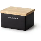 Continenta Vorratsdose , schwarz, B:14cm H:11cm L:18cm, Keramik, Massivholz, Lebensmittelaufbewahrungsbehälter, Vorratsdose, für Knäckebrot