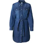 Pepe Jeans für Damen. PL95376845A0 Blaues Denim-Hemdblusenkleid (L), Lässig, Baumwolle, Langarm