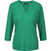 Goldner Kurzarmshirt "Modisches 3/4-Arm-Oberteil", Damen, Gr. 48, grün, Obermaterial: 80% Polyester PES. 20% Viskose CV., Basic, V-Ausschnitt, Tubular, Shirts Kurzarmshirt, Flammen-Optik