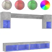 vidaXL 6-tlg. Wohnwand mit LED-Beleuchtung Betongrau Holzwerkstoff