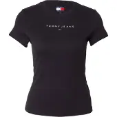 Tommy Hilfiger Kurzarmshirt TOMMY JEANS "TJW SLIM BLING LINEAR TEE EXT", Damen, Gr. L (40), schwarz, Single Jersey, Obermaterial: 100% Baumwolle, unifarben, slim fit, Rundhals, Shirts Kurzarmshirt