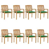 Syfax Stapelbare Gartenstühle mit Kissen 8 Stk. Massivholz Teak