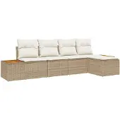 vidaXL Gartensofa-set 6 Stk. 5-Sitzanzahl Beige und Creme Polyrattan