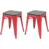 Mendler 2er-Set Hocker HWC-A73 inkl. Holz-Sitzfläche, Metallhocker Sitzhocker, Metall Industriedesign stapel