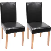 Mendler Einzelstück | 2er-Set Esszimmerstuhl Stuhl Küchenstuhl Littau ~ Leder, schwarz, helle Beine