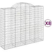 vidaXL Gabionen mit Hochbogen 8 Stk. 200x50x160/180cm Verzinktes Eisen