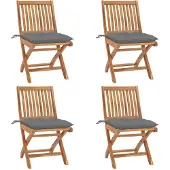 Syfax Klappstühle mit Kissen, 4-teilig, Massivholz Teakholz