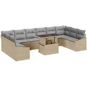 vidaXL Sofa Set 11 stk. Beige und Hellgrau Poly-Rattan