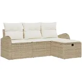vidaXL Sofa Set 4 stk. Beige und Creme Poly-Rattan