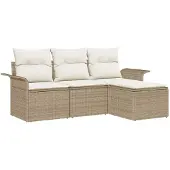 vidaXL Sofa Set 4 stk. 4-Sitzanzahl Beige Poly-Rattan